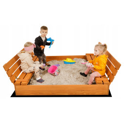 Cuib de nisip mare pentru copii cu bănci, 150x150 cm