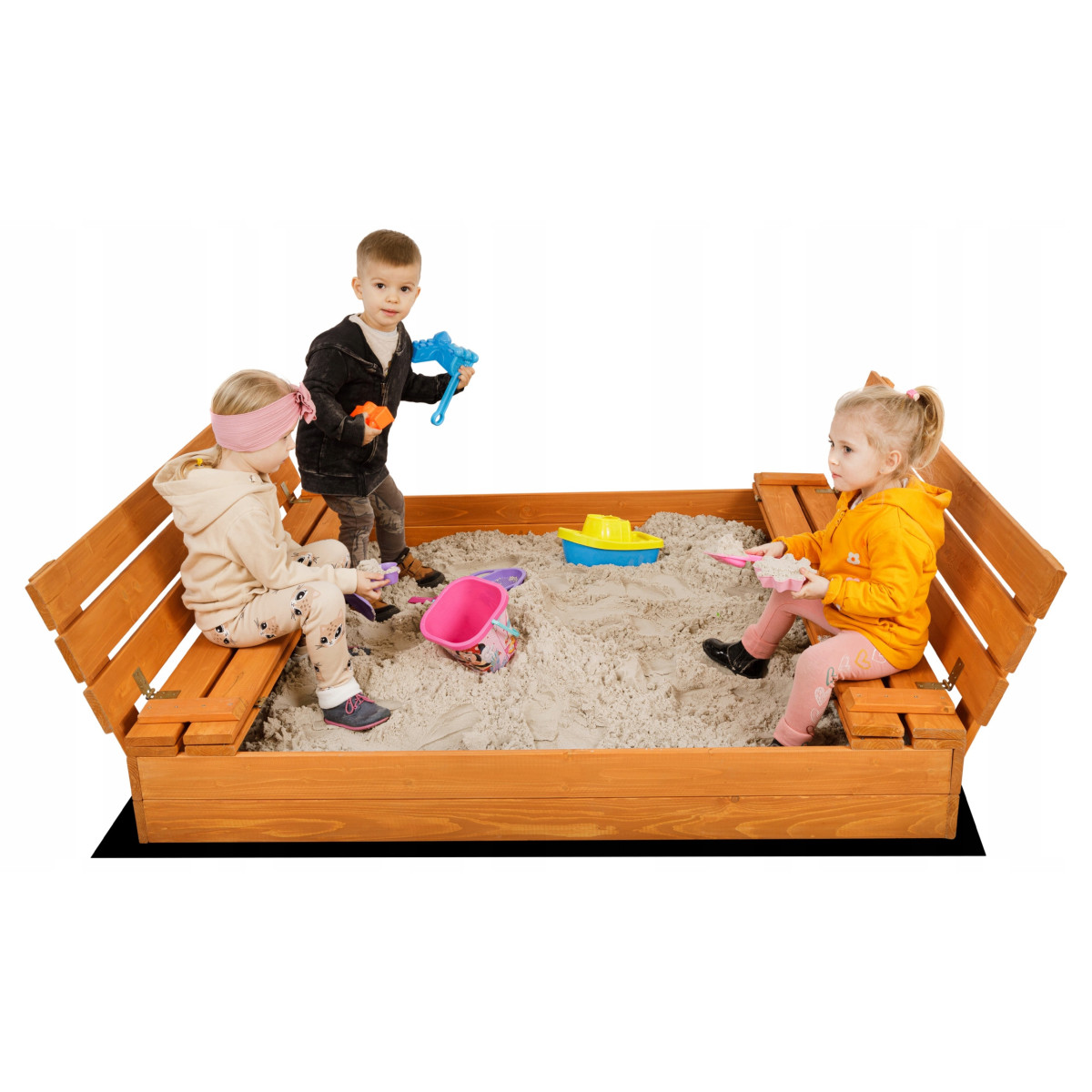 Cuib de nisip mare pentru copii cu bănci, 150x150 cm