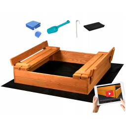 Pieskovisko din lemn de 100x100 cm cu bănci și acoperiș