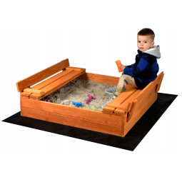 Pieskovisko din lemn de 100x100 cm cu bănci și acoperiș