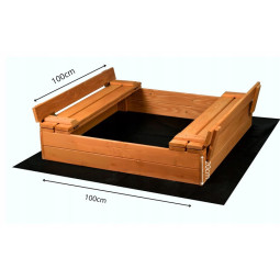 Nisipar din lemn pentru copii 100x100 cm cu băncuțe
