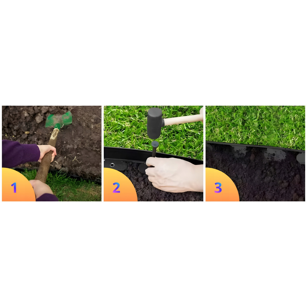 Zgârda de gazon de 4 cm x 10 m în culoare neagră + 20 de ancore în pachet.