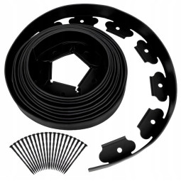 Borduri de gazon pentru grădină 5 cm x 10 m în culoarea neagră + 20 de suporturi în ambalaj.