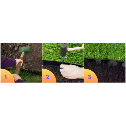 Kvalitative borduri pentru gazon 6 cm x 10 m în culoarea neagră + 20 de cuie în ambalaj