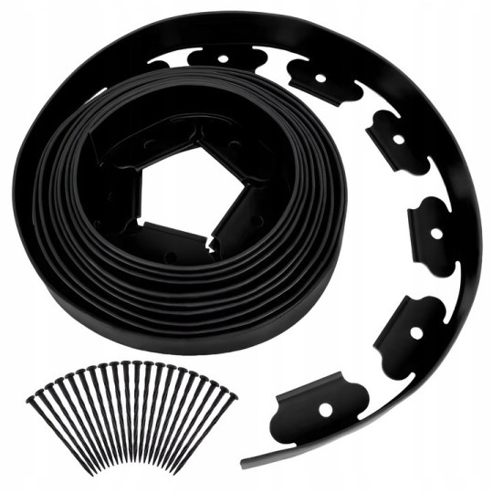 Kvalitative borduri pentru gazon 6 cm x 10 m în culoarea neagră + 20 de cuie în ambalaj