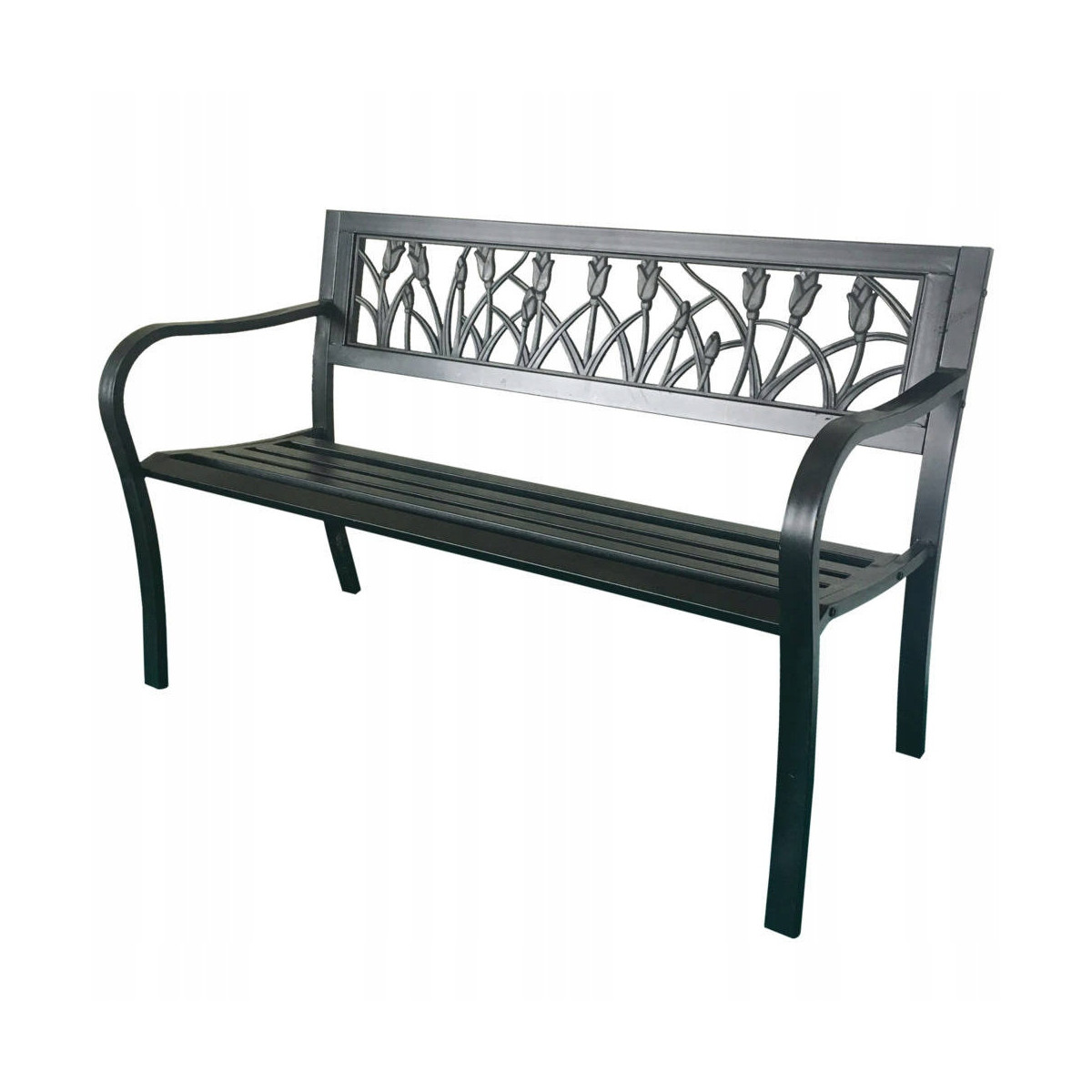 Bancă de grădină de culoare neagră 125x53x77 cm