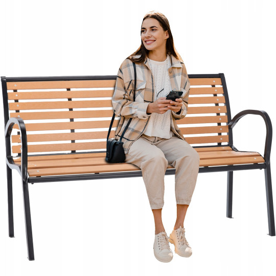 Bancă de grădină mare imitație de lemn 125 x 60 x 80 cm