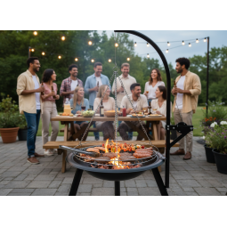 Zgârie de suspensie cu focar de 55 cm și grătar reglabil, înălțime 100 cm