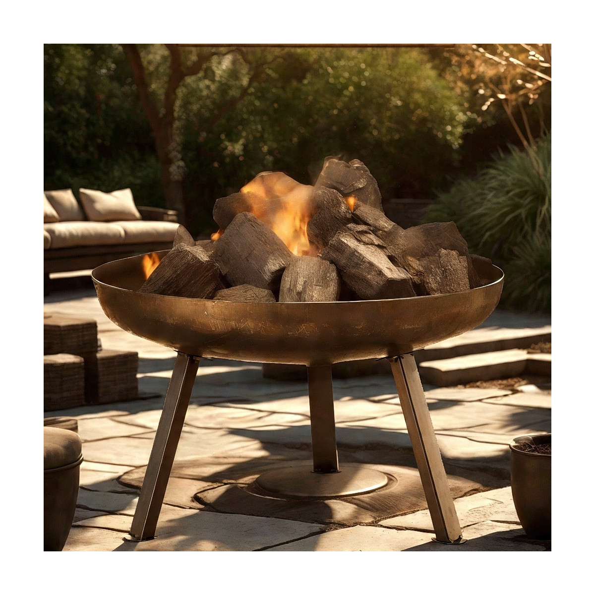 Oțel pentru grădină focar 60 × 36 cm – oțel de 2 mm, picioare detașabile