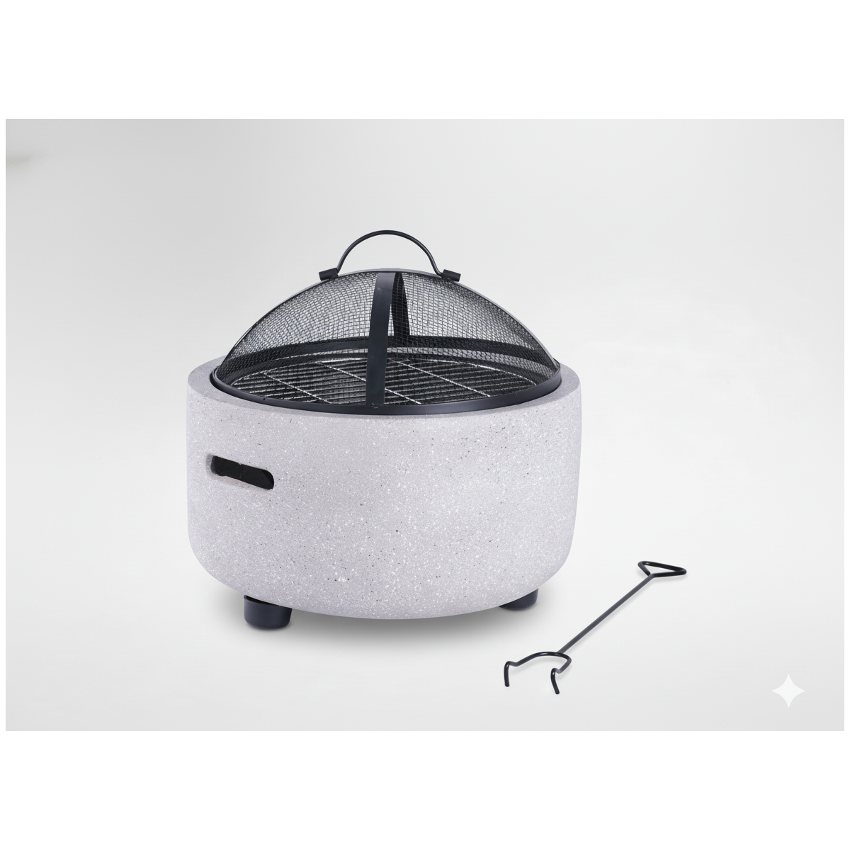 Focar de grădină cu capac și furcă 43 × 43 × 38,5 cm – Vas MgO cu grătar