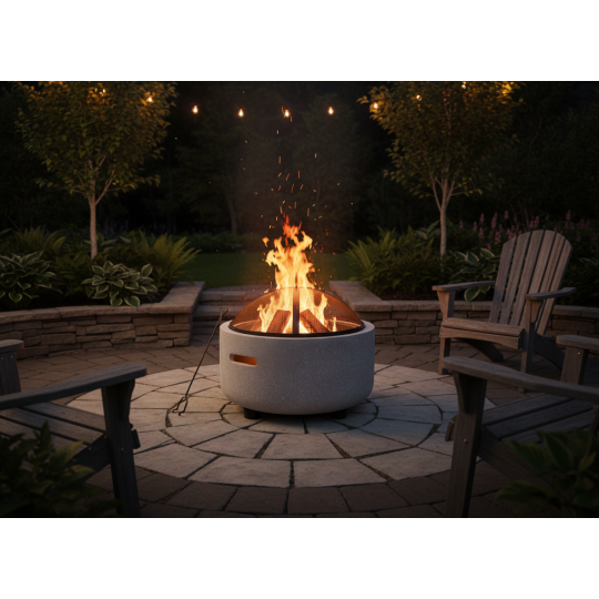 Focar de grădină cu capac și furcă 43 × 43 × 38,5 cm – Vas MgO cu grătar