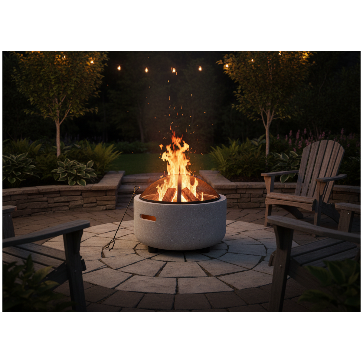 Focar de grădină cu capac și furcă 43 × 43 × 38,5 cm – Vas MgO cu grătar