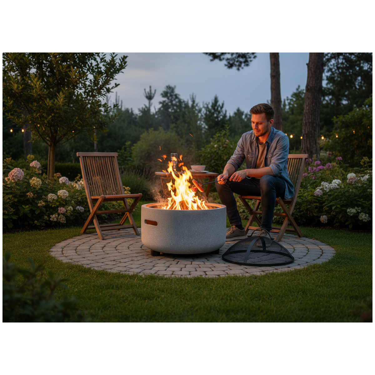 Focar de grădină cu capac și furcă 43 × 43 × 38,5 cm – Vas MgO cu grătar