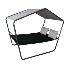 Dublu șezlong de grădină cu copertină 233 × 136 × 191 cm – Textilene, capacitate de încărcare 260 kg