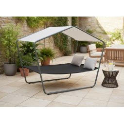 Dublu șezlong de grădină cu copertină 233 × 136 × 191 cm – Textilene, capacitate de încărcare 260 kg