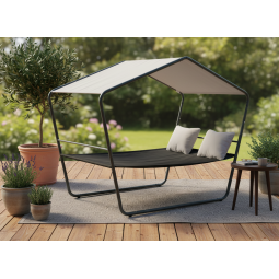 Dublu șezlong de grădină cu copertină 233 × 136 × 191 cm – Textilene, capacitate de încărcare 260 kg