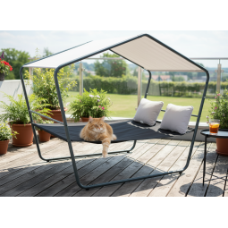 Dublu șezlong de grădină cu copertină 233 × 136 × 191 cm – Textilene, capacitate de încărcare 260 kg