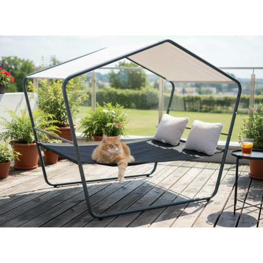 Dublu șezlong de grădină cu copertină 233 × 136 × 191 cm – Textilene, capacitate de încărcare 260 kg