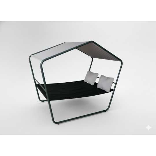 Dublu șezlong de grădină cu copertină 233 × 136 × 191 cm – Textilene, capacitate de încărcare 260 kg