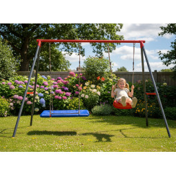 Dublă balansoar de grădină pentru copii cu cuib de stork 290 × 180 × 200 cm