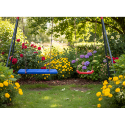 Dublă balansoar de grădină pentru copii cu cuib de stork 290 × 180 × 200 cm