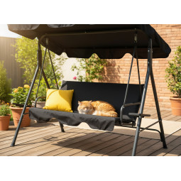 Hamac de grădină de calitate, de culoare neagră, cu perne galbene