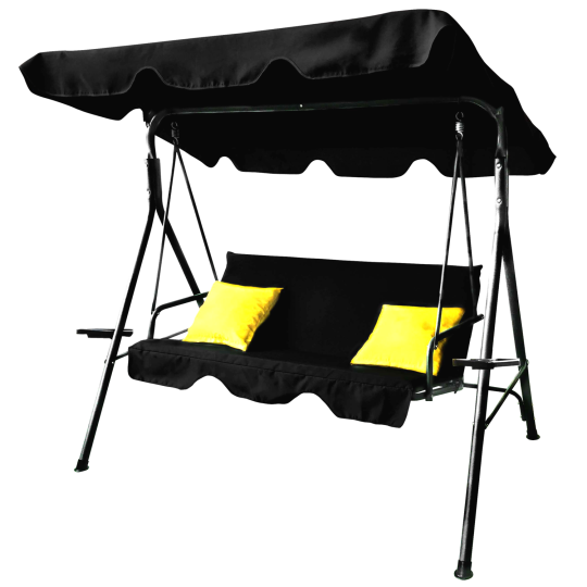 Hamac de grădină de calitate, de culoare neagră, cu perne galbene