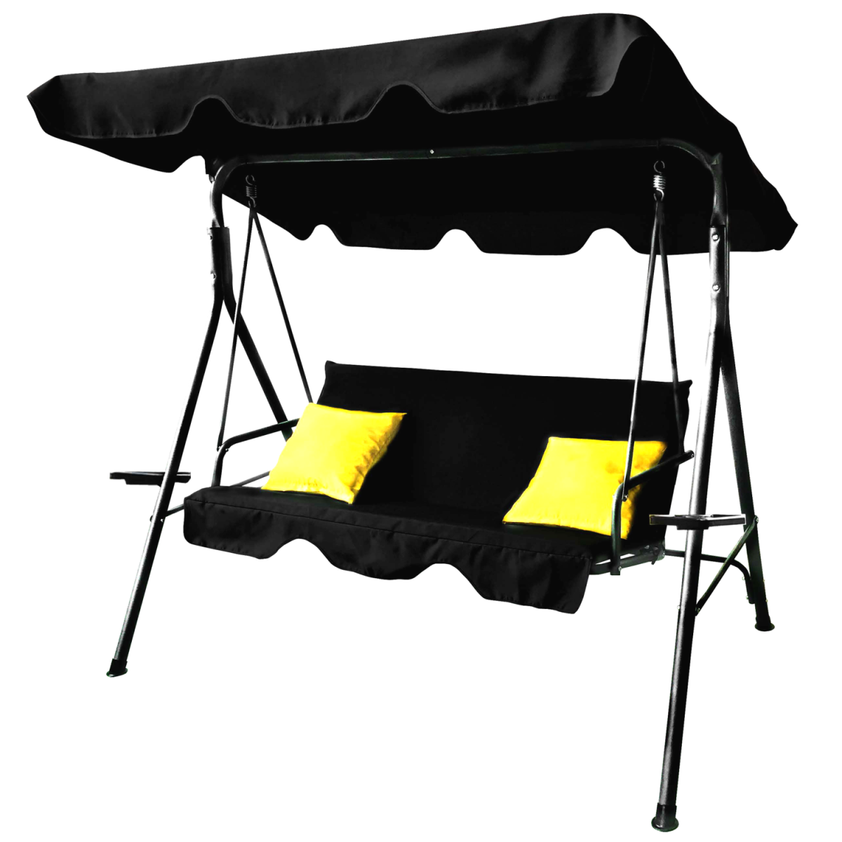 Hamac de grădină de calitate, de culoare neagră, cu perne galbene