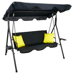 Hamac de grădină de calitate, de culoare neagră, cu perne galbene