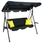 Hamac de grădină de calitate, de culoare neagră, cu perne galbene