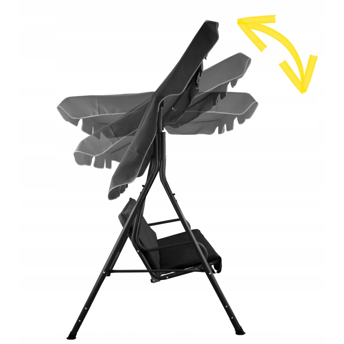 Hamac de grădină de calitate, de culoare neagră, cu perne galbene