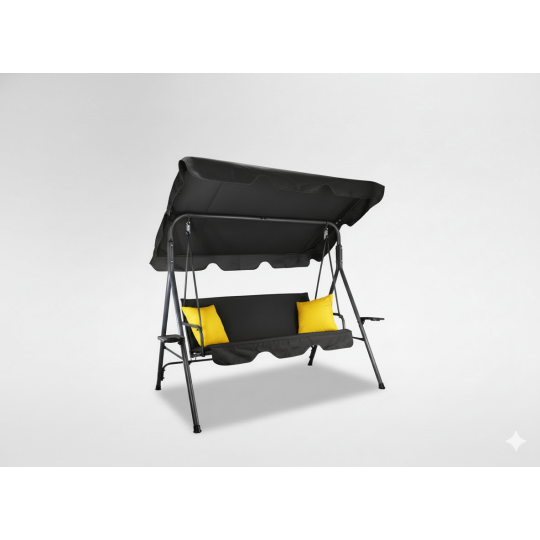Hamac de grădină de calitate, de culoare neagră, cu perne galbene