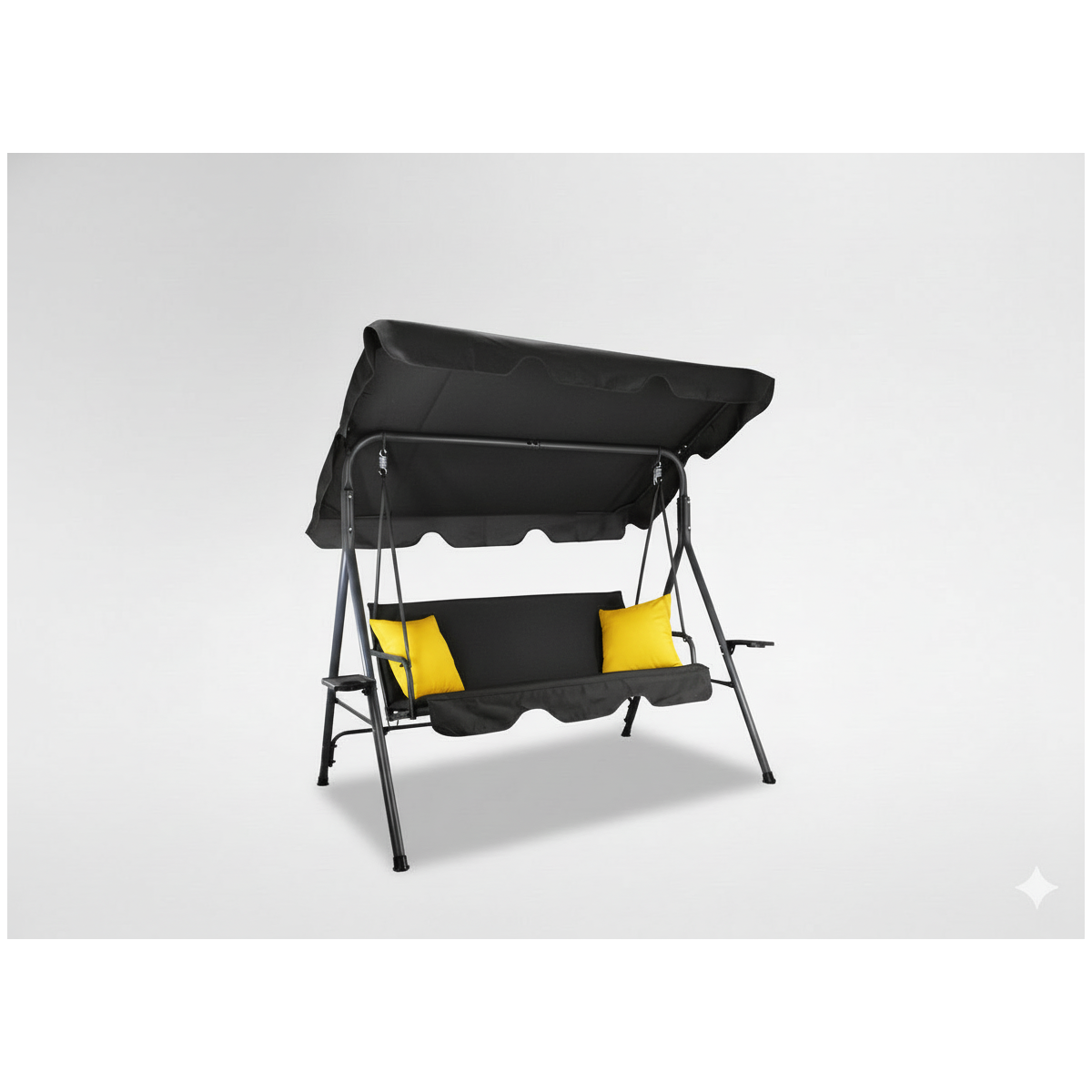Hamac de grădină de calitate, de culoare neagră, cu perne galbene