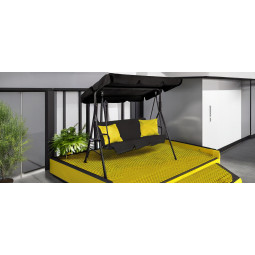 Hamac de grădină de calitate, de culoare neagră, cu perne galbene