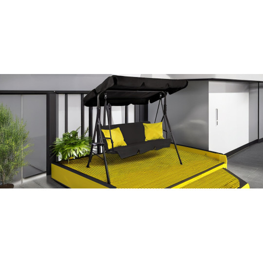 Hamac de grădină de calitate, de culoare neagră, cu perne galbene