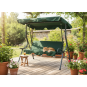 Leagăn de grădină de culoare verde, cu suport pentru băuturi.