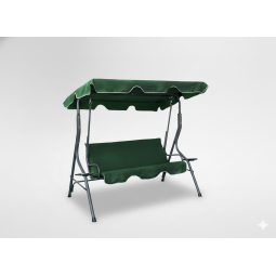 Leagăn de grădină de culoare verde, cu suport pentru băuturi.