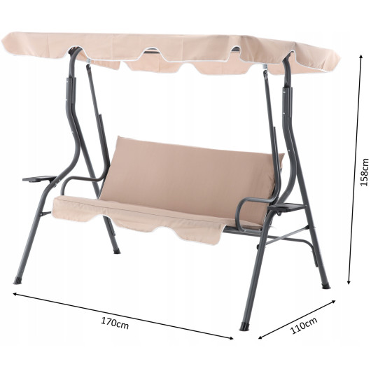 Hamac de grădină de culoare bej închis 170 x 110 x 153 cm