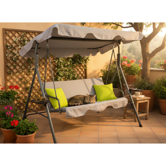 Hamac de grădină gri cu perne galbene 170 x 110 x 153 cm