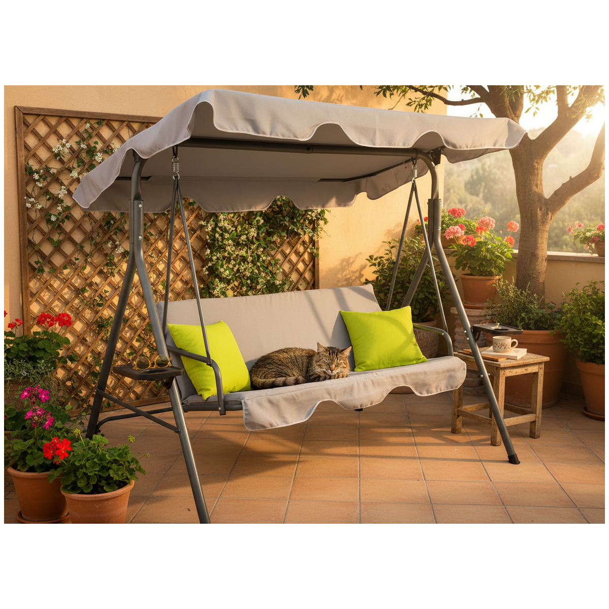 Hamac de grădină gri cu perne galbene 170 x 110 x 153 cm