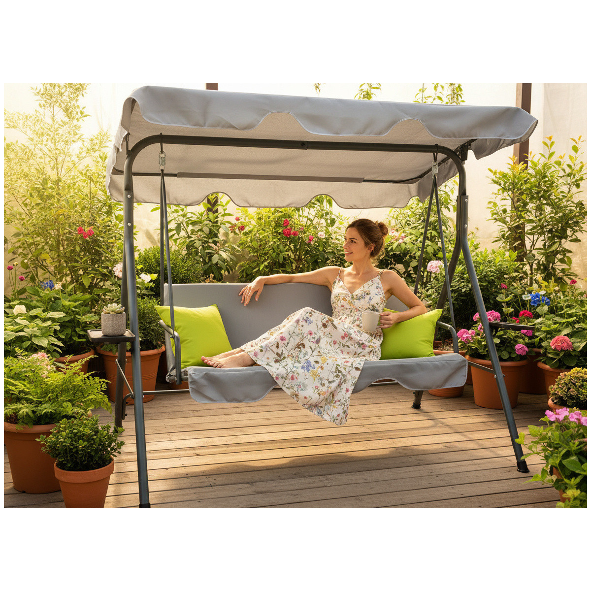 Hamac de grădină gri cu perne galbene 170 x 110 x 153 cm