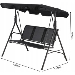 Leagăn de grădină Textilene de culoare neagră pentru 3 persoane.