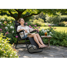 Ležadlo de grădină pliat cu suport pentru cap de culoare neagră