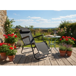 Ležadlo de grădină pliat cu suport pentru cap de culoare neagră