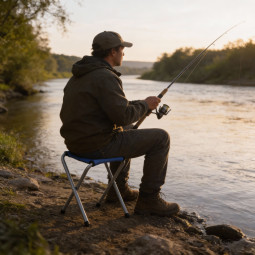 Stol de camping / pescuit pliabil – verde / albastru / alb