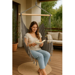 Scaun suspendat brazilian de grădină cu două perne - gri deschis