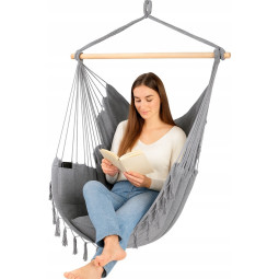 Scaun suspendat brazilian de grădină cu două perne - gri deschis