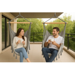 Scaun suspendat brazilian de grădină cu două perne - gri deschis