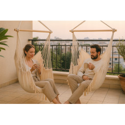 Zătară suspendat cu două perne în culoarea bej