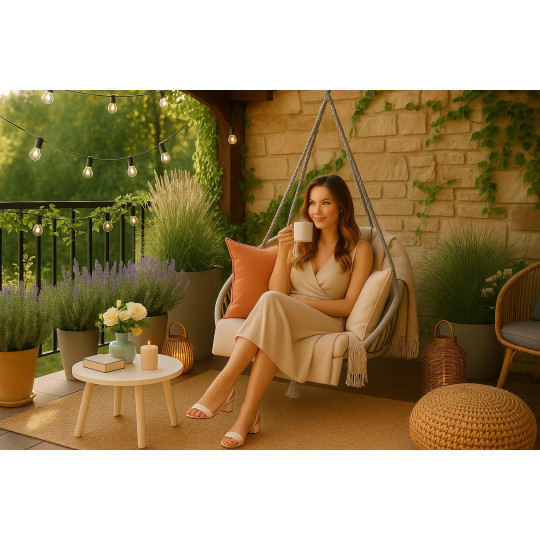 Culoare gri cuib de berze 80 cm, cu perne mari bej